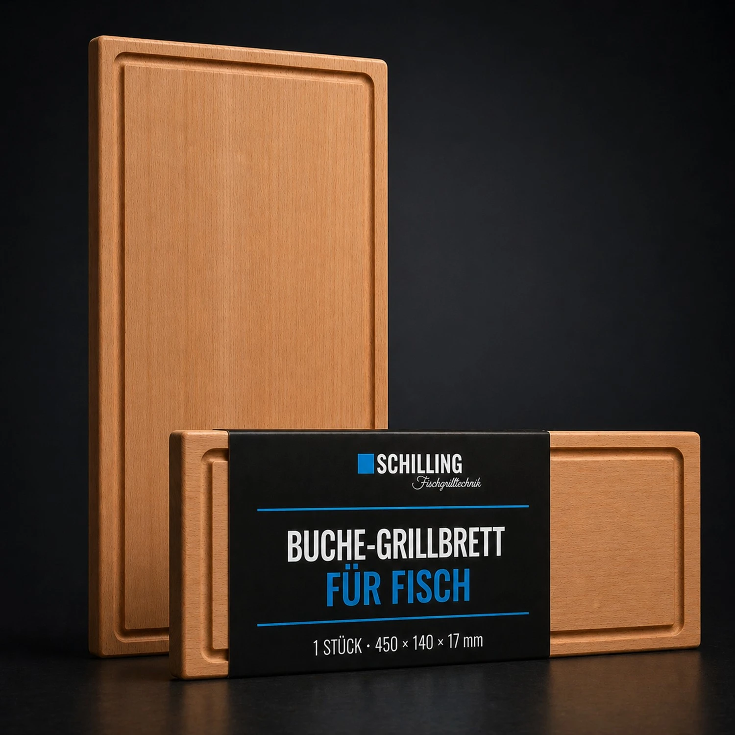 Grillbrett / Räucherbrett 45x14x2 cm aus Buche mit Abtropfrinne