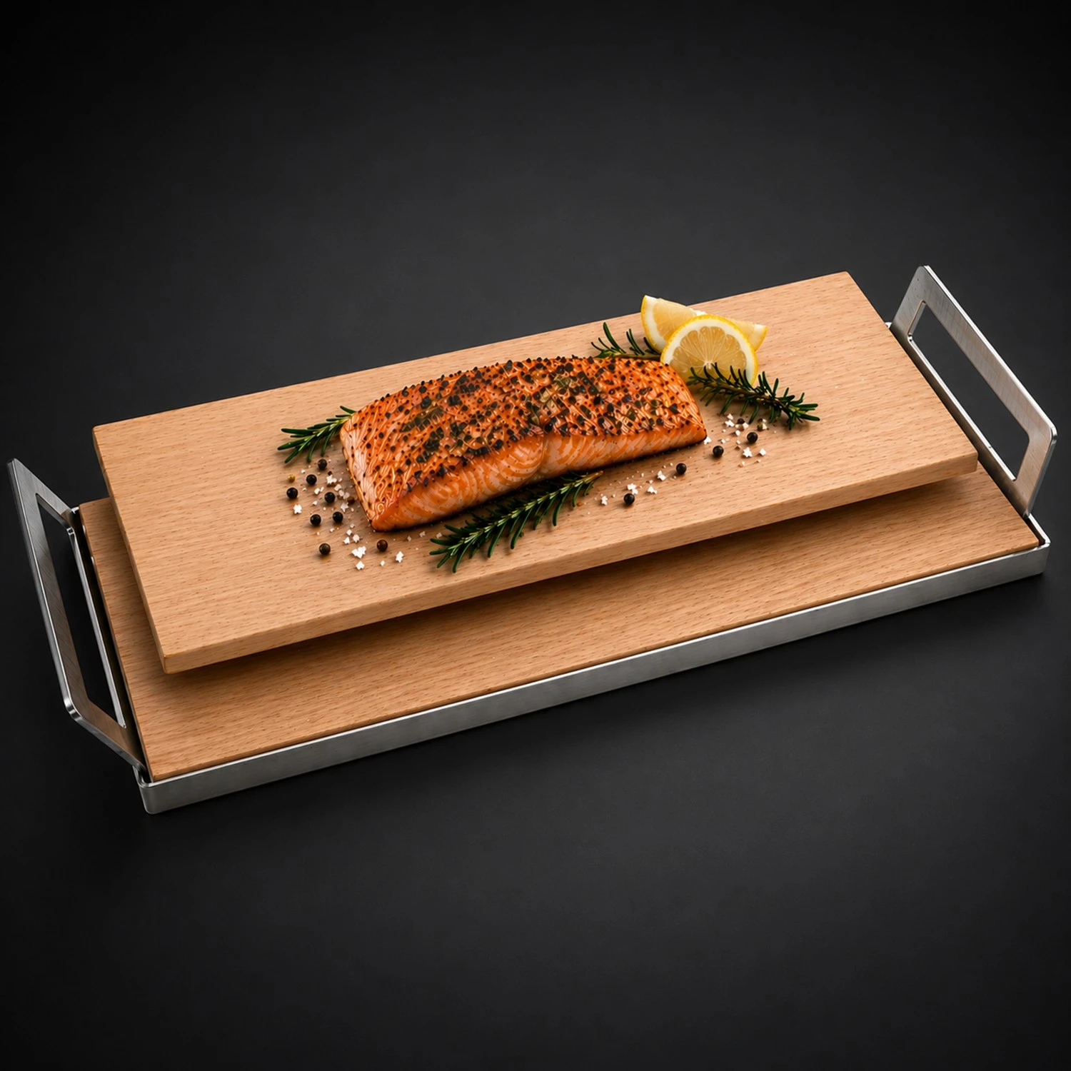 Grillbrett / Räucherbrett 45x14x1,7 cm aus Zeder (2er Pack) mit Griffschale
