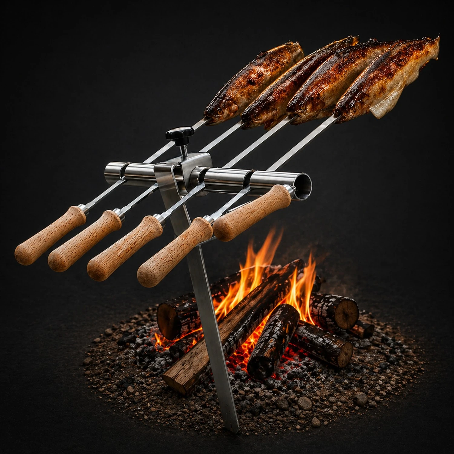 Steckerfisch Grillaufsatz für 4 Fische I Edelstahlspieß I Lagerfeuer