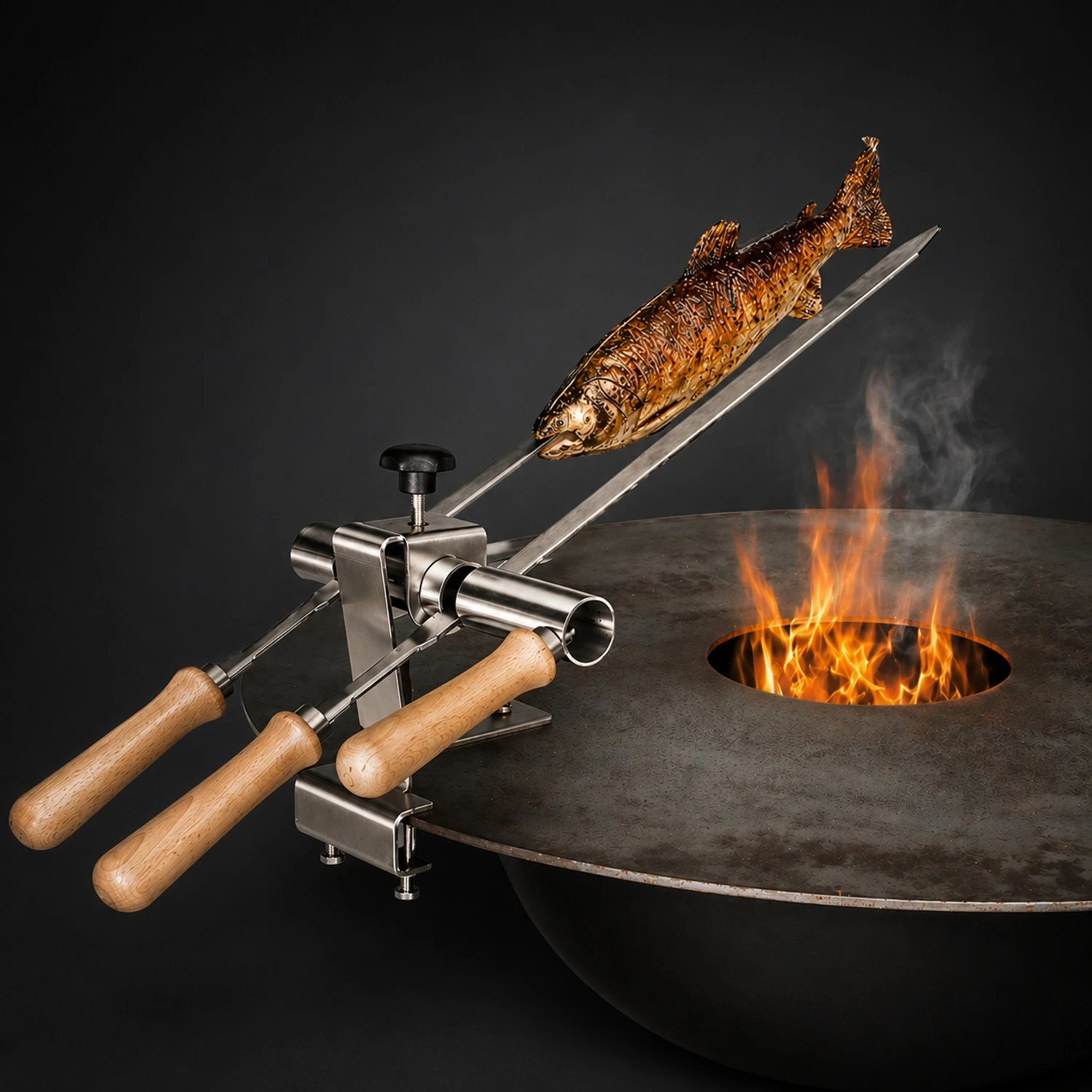 Steckerlfisch Halter für 2 Fische I Edelstahlspieß I Grillplatte (29 mm)