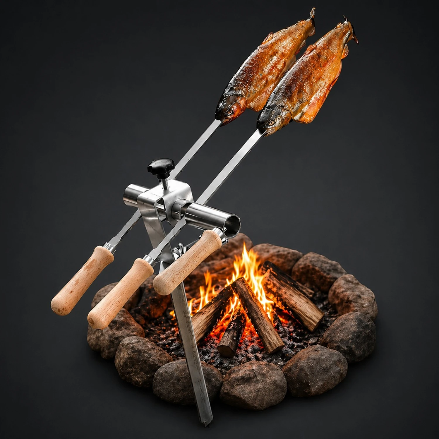 Steckerfisch Grillaufsatz für 2 Fische I Edelstahlspieß I Lagerfeuer