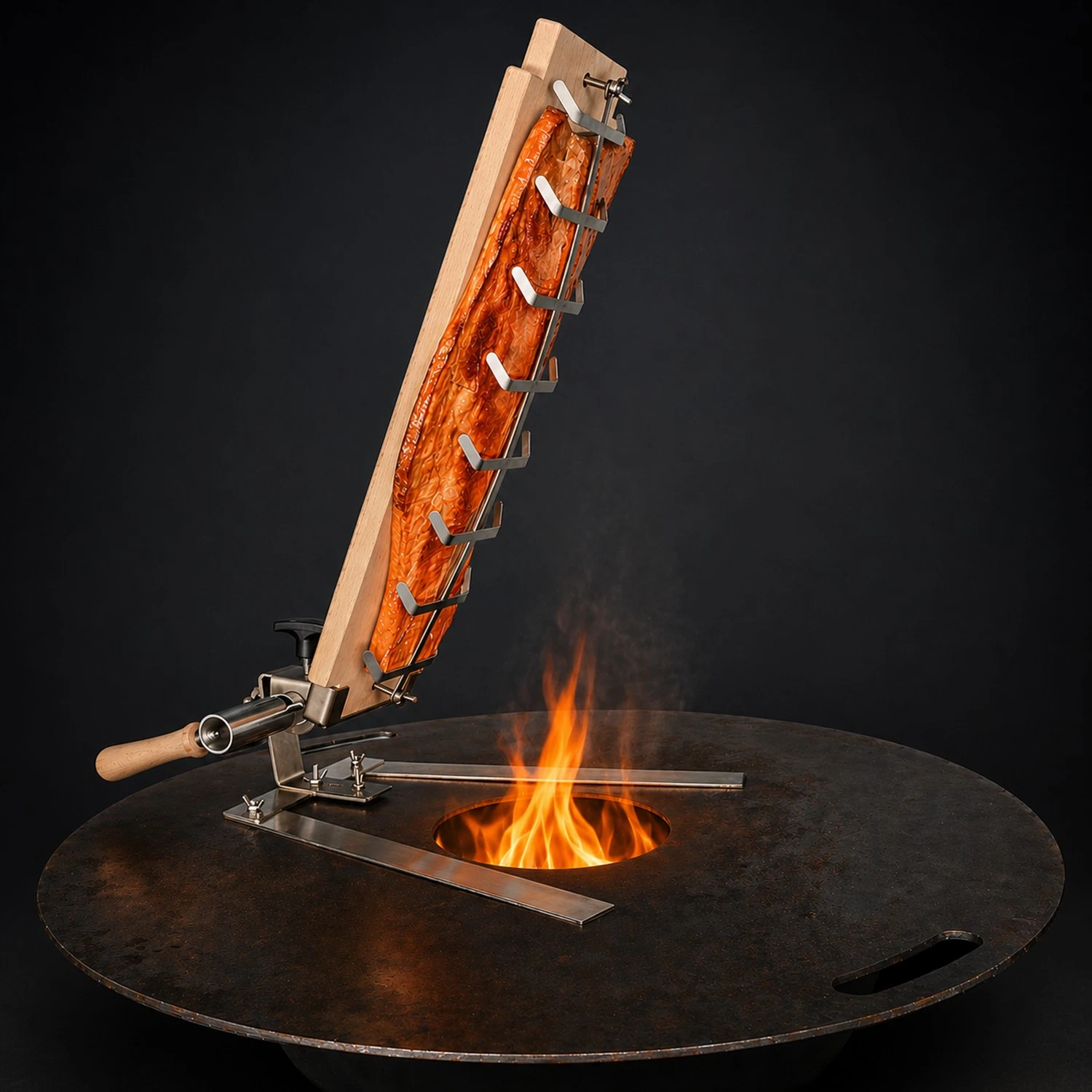 Flammlachsbrett 600x180 mm I mit Standfuß für Grillplatte (Buchenholz)