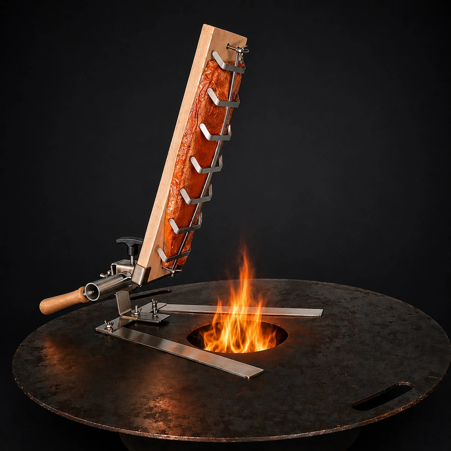 Flammlachsbrett 500x140 mm I mit Standfuß für Grillplatte (Buchenholz)