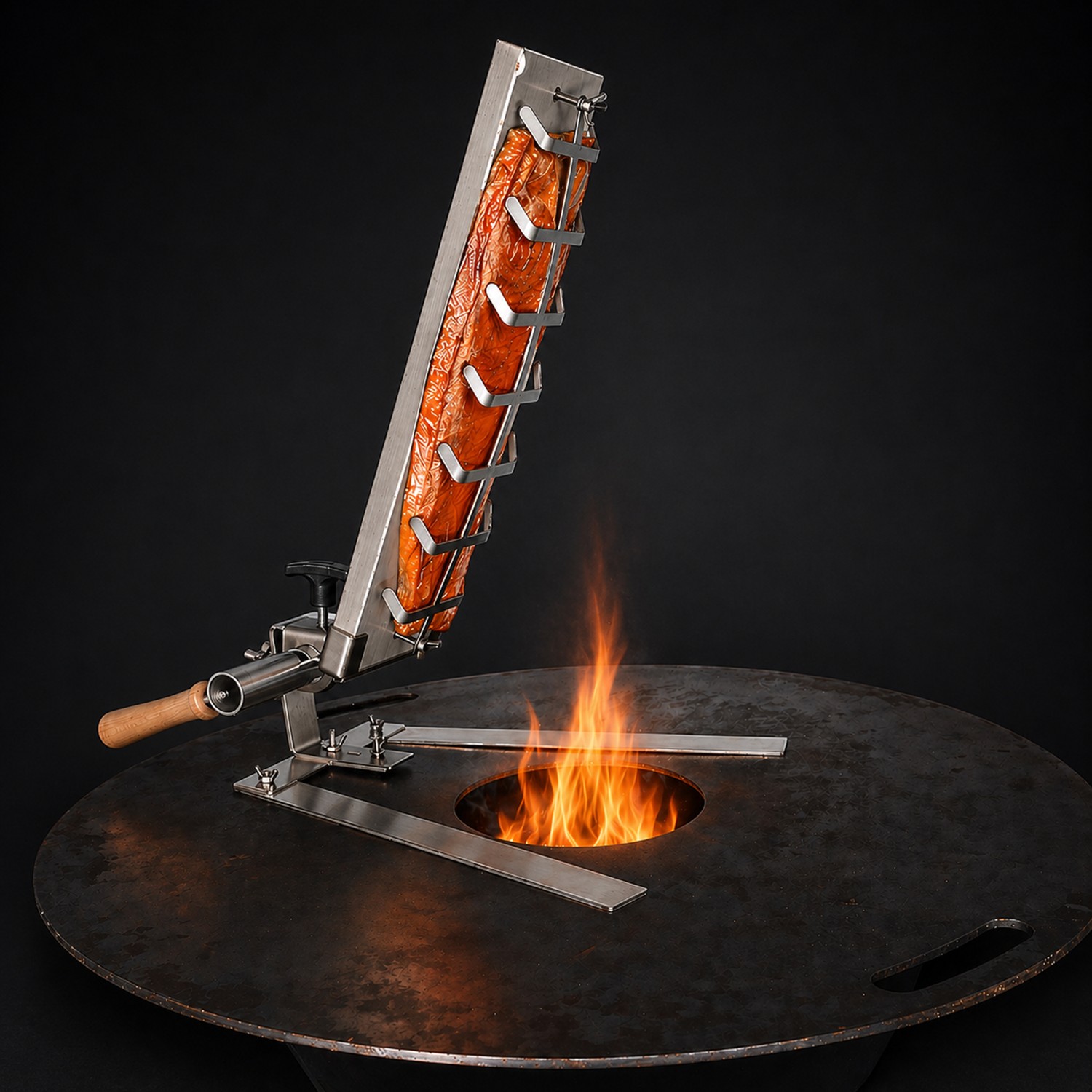 Flammlachsbrett 500x140 mm I mit Standfuß für Grillplatte (Edelstahl)