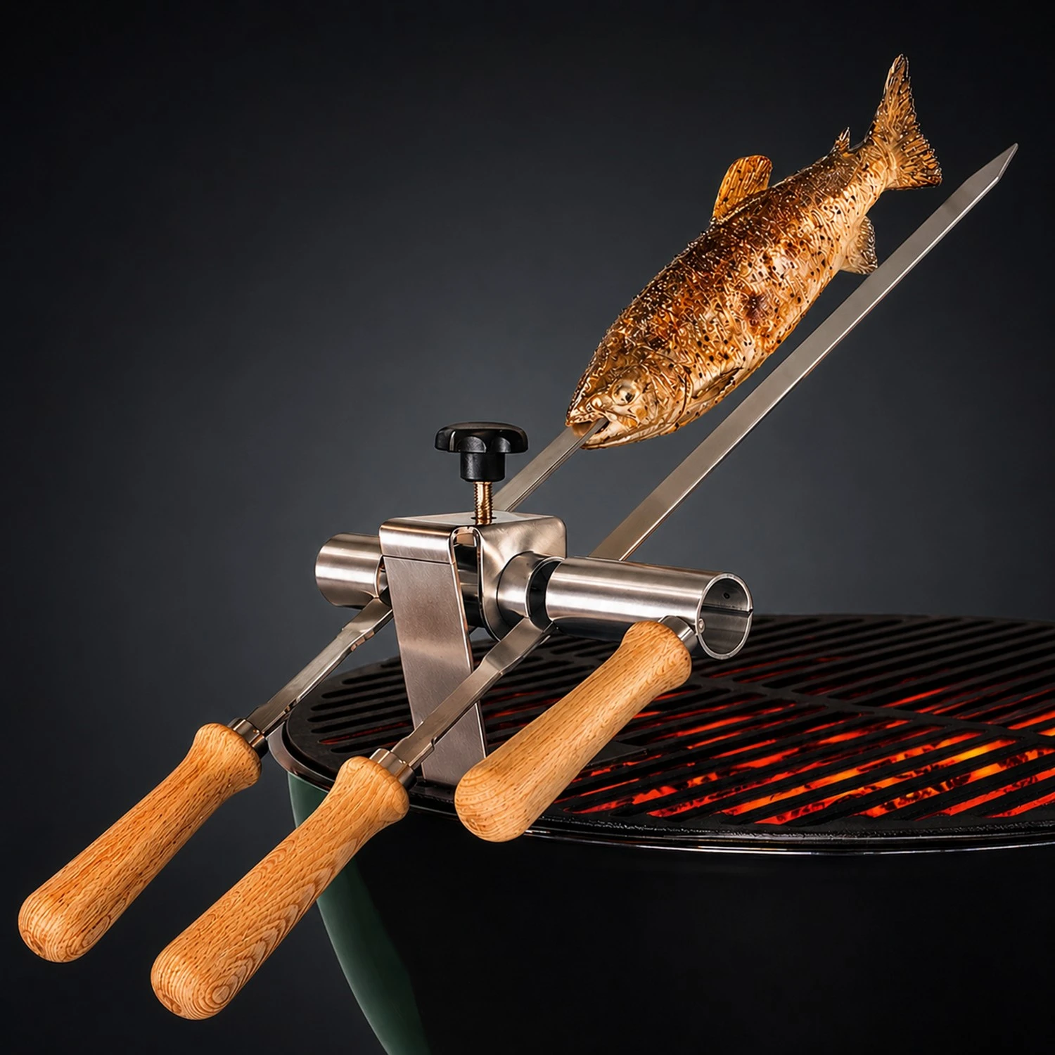Steckerlfisch-Grillaufsatz für 2 Fische I Edelstahlspieß I für Gas- und Kohlegrills