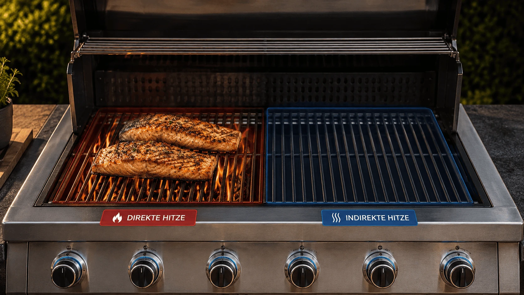 Gasgrill mit direkter und indirekter Hitzezone zum Grillen von Fisch