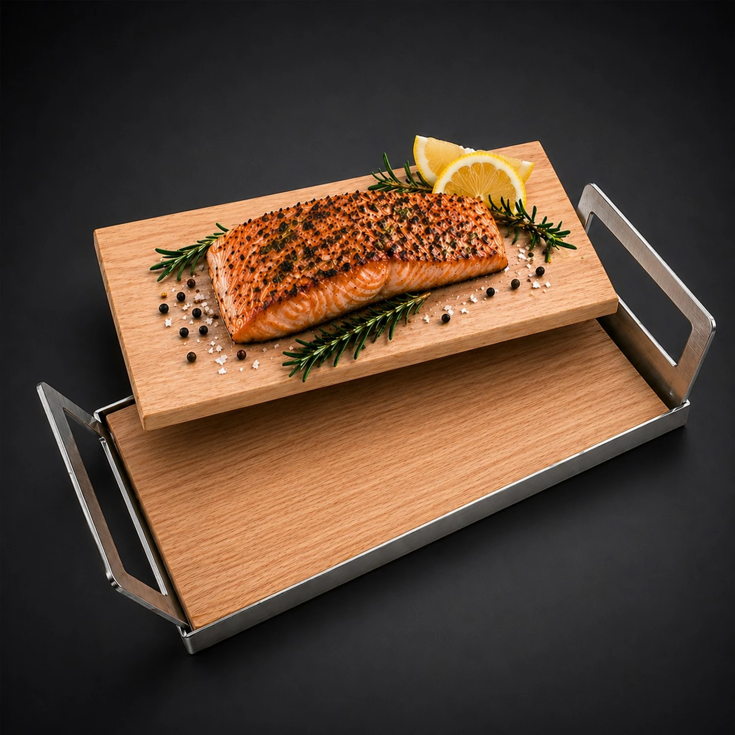 Grillbrett / Räucherbrett 30x14x1,7 cm aus Zeder (2er Pack) mit Griffschale