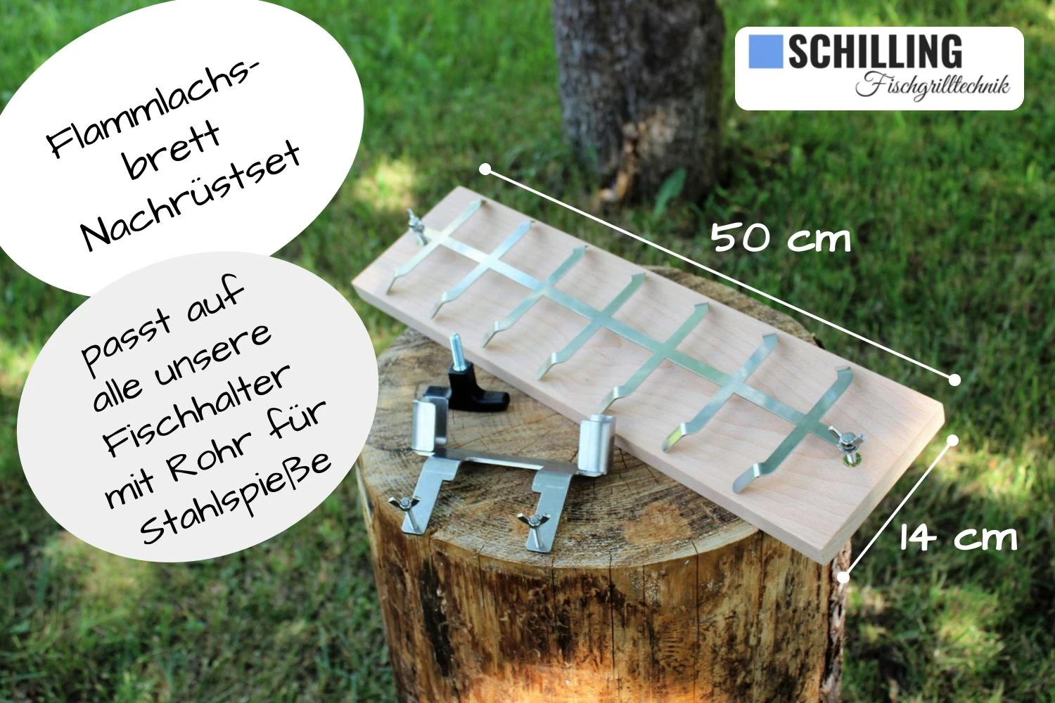 Flammlachsbrett 500 x 140 mm II Nachrüstset für Fischhaltesystem (Buchenholz)