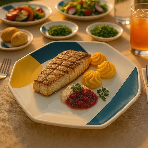 Rezept: Hechtsteak mit Herzoginkartoffeln und Preiselbeer-Meerrettich-Dip