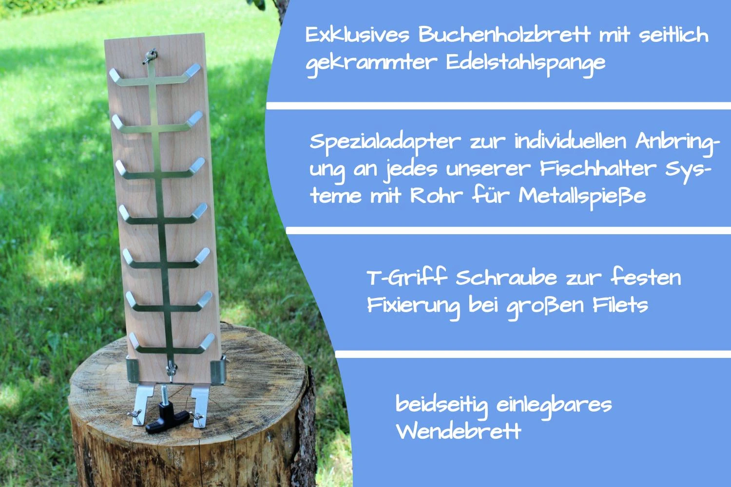 Flammlachsbrett 500 x 140 mm II Nachrüstset für Fischhaltesystem (Buchenholz)