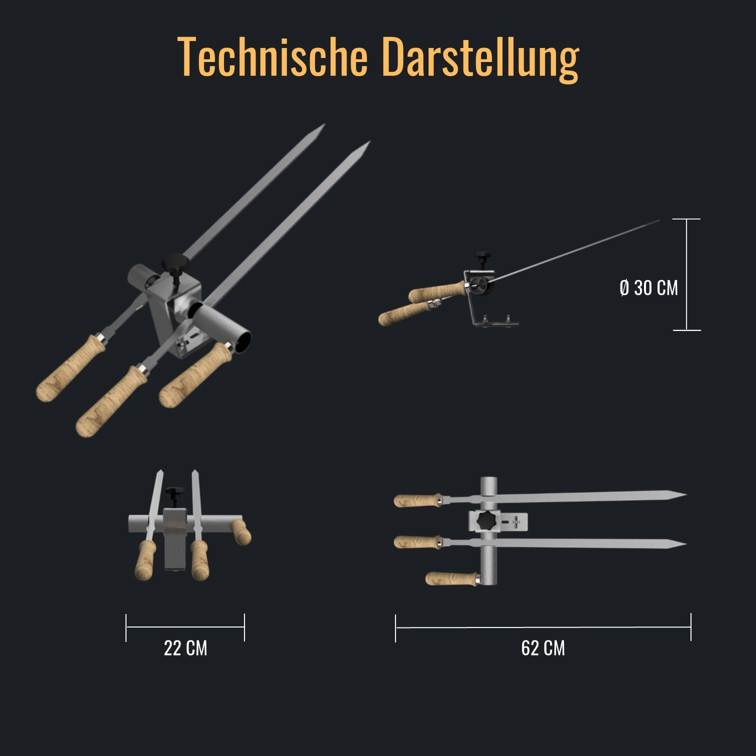 Steckerlfisch Grillaufsatz für 2 Fische I Edelstahlspieß I Gas- und Kohlegrill