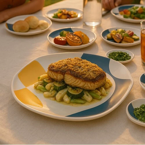 Rezept: Karpfensteak mit Welsfarce auf einem Gemüsebett