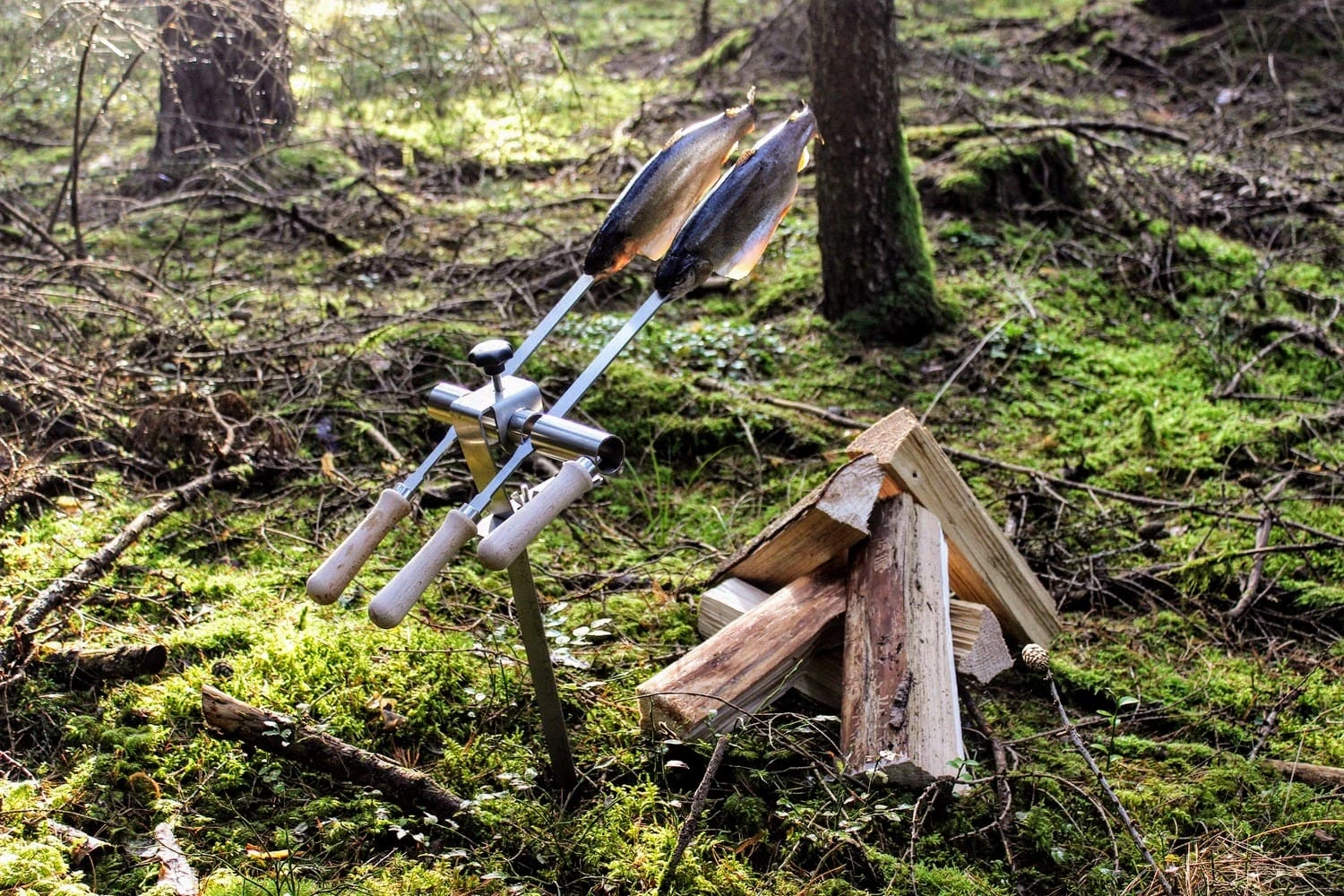 Steckerfisch Grillaufsatz für 2 Fische I Edelstahlspieß I Lagerfeuer
