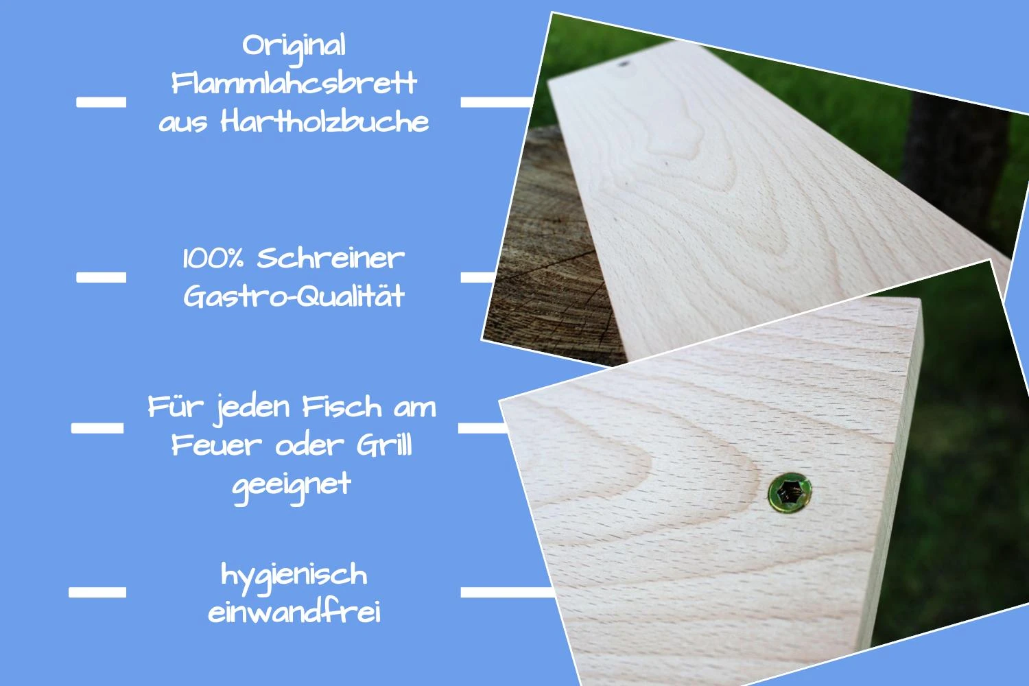 Flammlachsbrett 500 x 140 mm II passend zu Flammlachsadapter & Fischhaltesystem (Buchenholz)