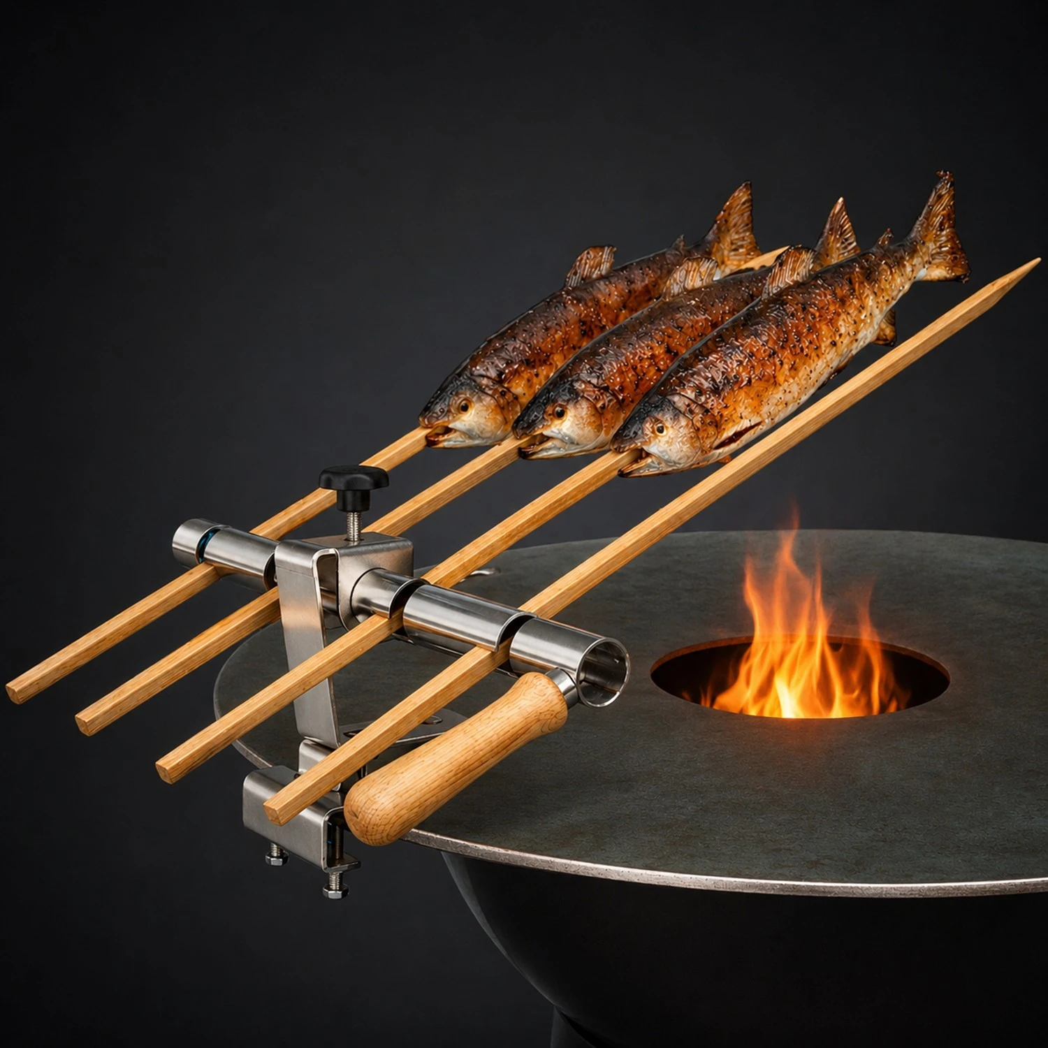 Steckerfisch Halter für 4 Fische I Holzspieß I Grillplatte (29mm)