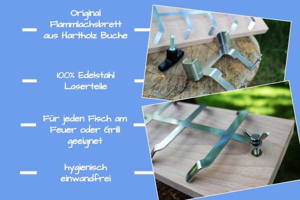 Flammlachsbrett 500 x 140 mm II Nachrüstset für Fischhaltesystem (Buchenholz)