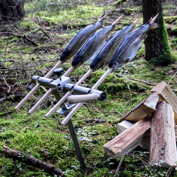 Steckerfisch Grillaufsatz für 4 Fische I Holzspieß I Lagerfeuer
