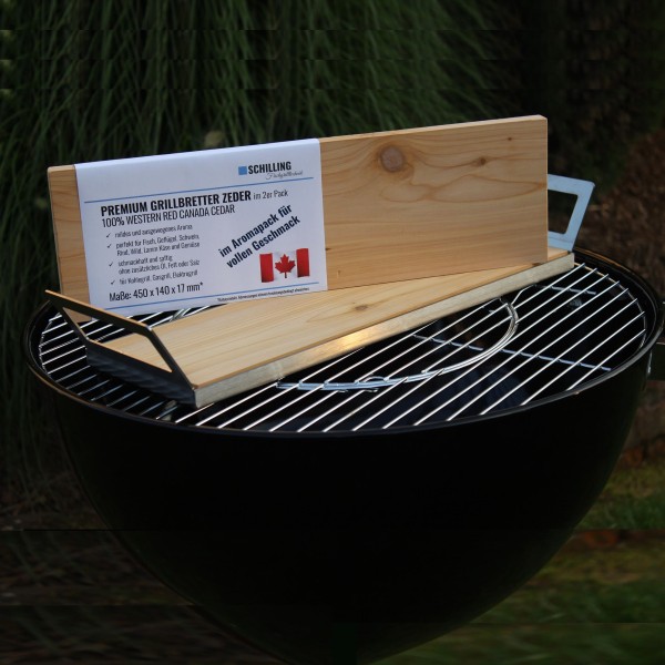 Grillbrett / Räucherbrett 45x14x1,7 cm aus Zeder (2er Pack) mit Griffschale