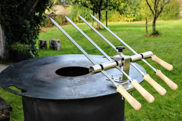 Steckerlfisch Halter für 4 Fische I Edelstahlspieß I Grillplatte (29 mm)