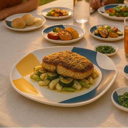 Rezept: Karpfensteak mit Welsfarce auf einem Gemüsebett