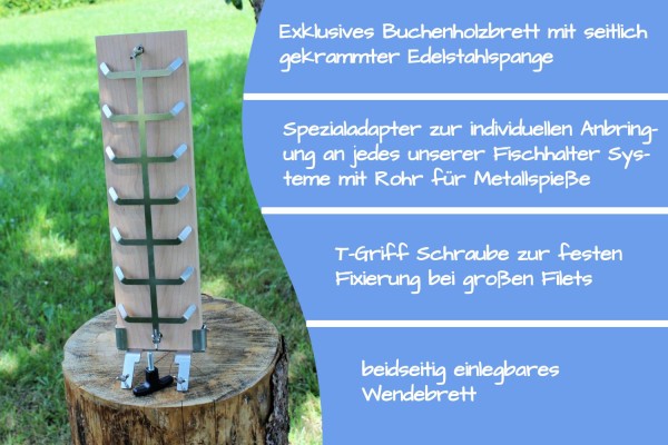 Flammlachsbrett 500 x 140 mm II Nachrüstset für Fischhaltesystem (Buchenholz)
