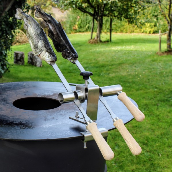 Steckerlfisch Halter für 2 Fische I Edelstahlspieß I Grillplatte (29 mm)