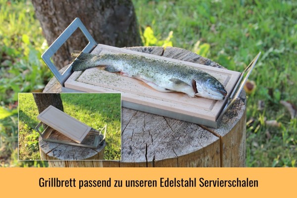 Grillbrett / Räucherbrett 30x14x2 cm aus Buche mit Abtropfrinne