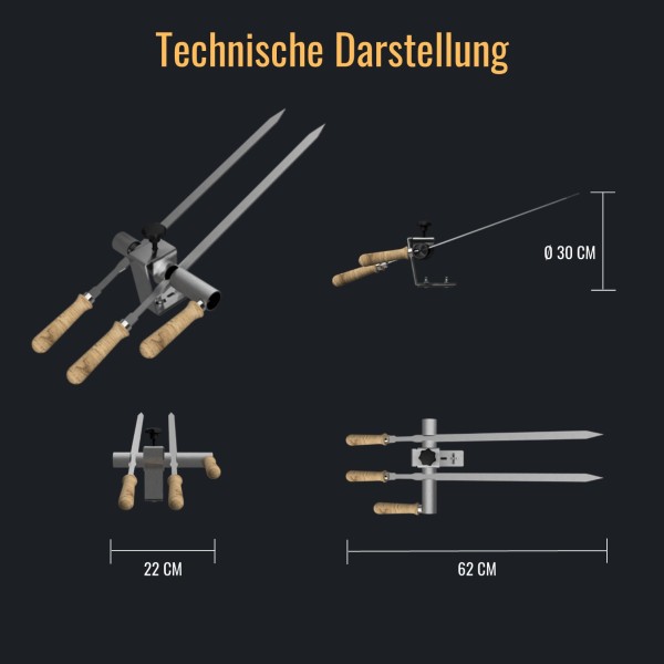 Steckerlfisch Grillaufsatz für 2 Fische I Edelstahlspieß I Gas- und Kohlegrill