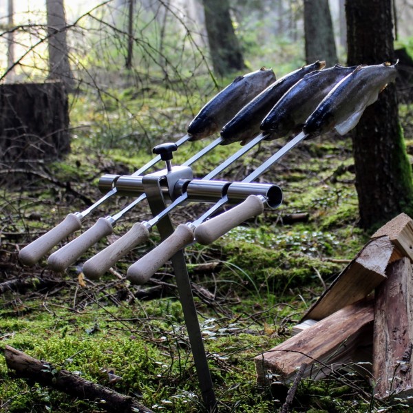 Steckerfisch Grillaufsatz für 4 Fische I Edelstahlspieß I Lagerfeuer